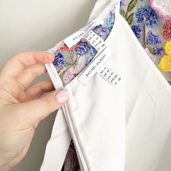 Rachel Gilbert Nya Floral Hand Embroidered Gown Textured 10 US - Picture 6 of 14